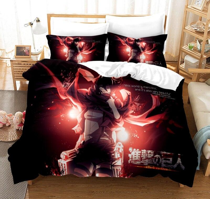 Attack On Titan Zwart En Rood Dekbedovertrek