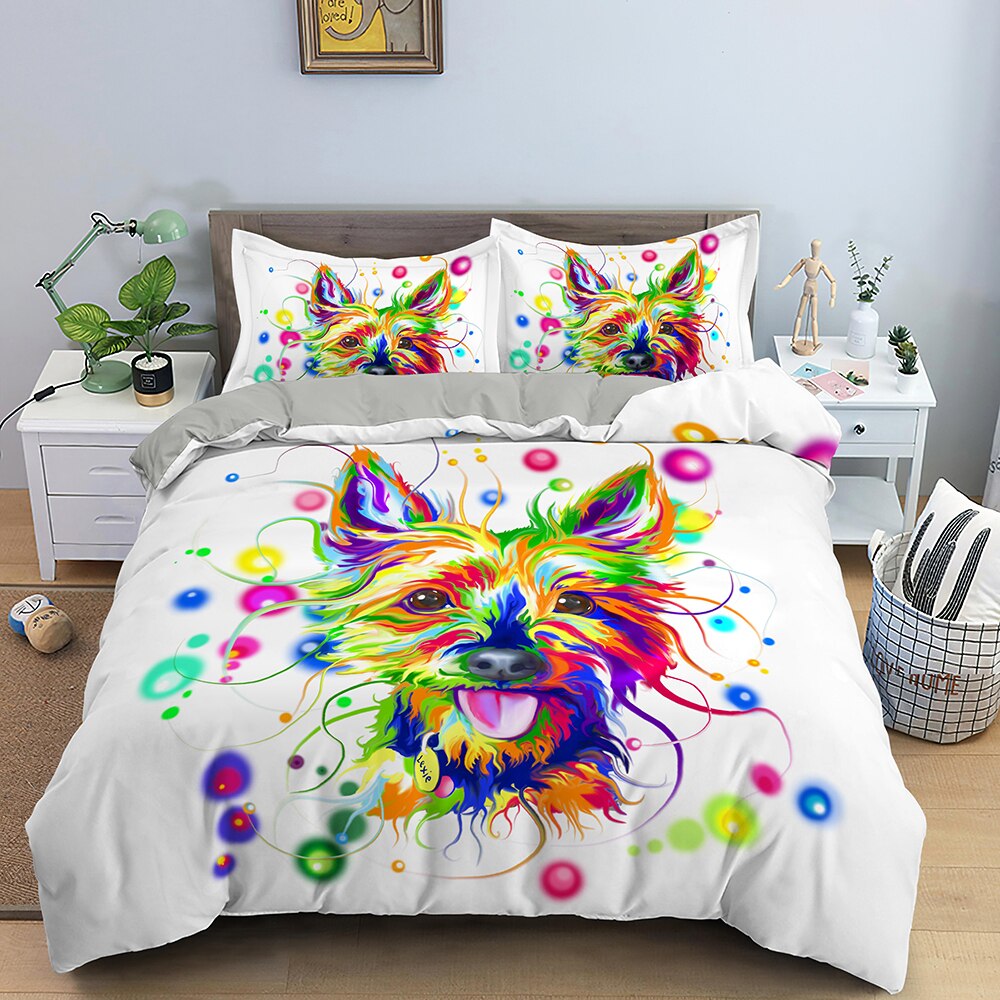 Witte Yorkshire Terrier Veelkleurige Dekbedovertrek