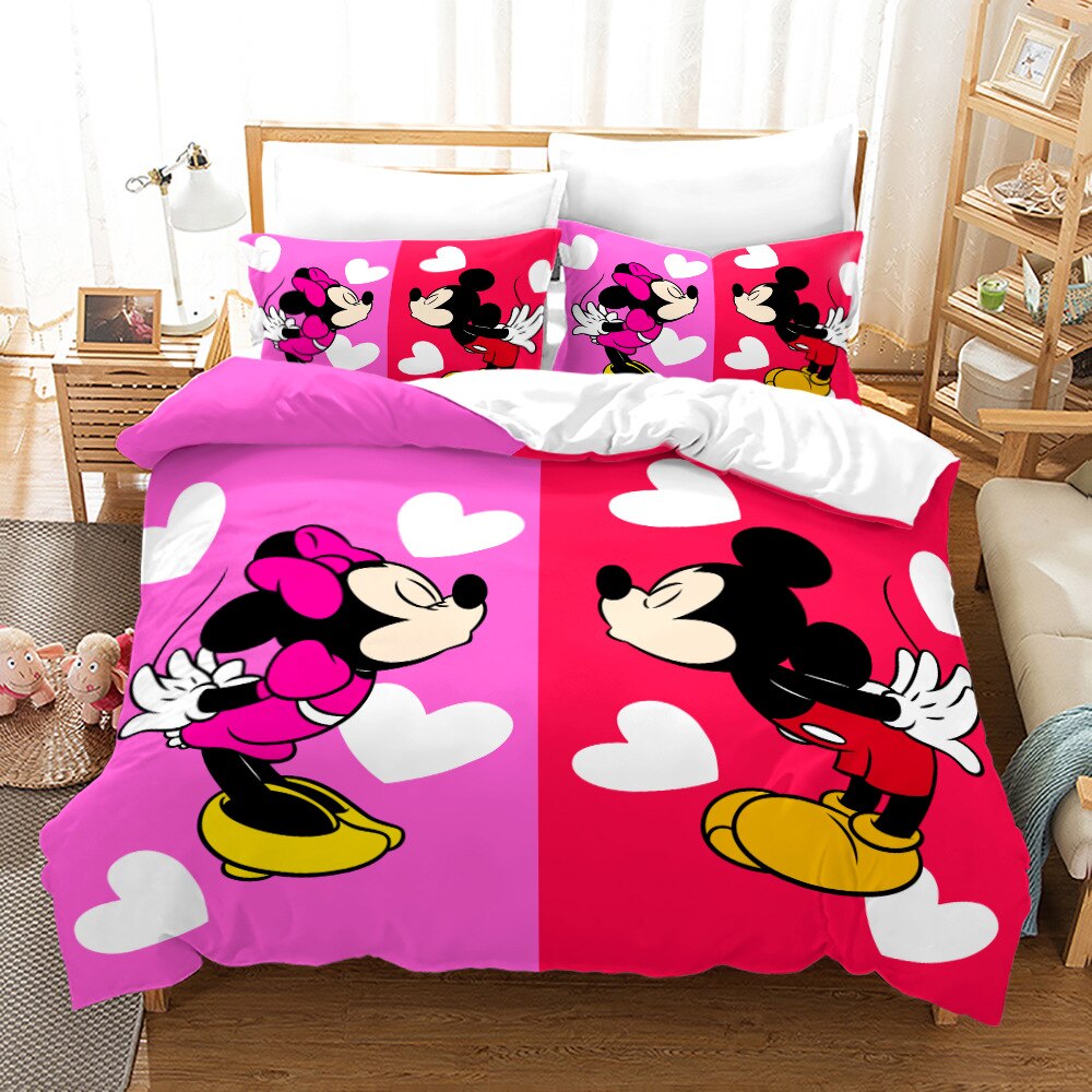 Rood En Roze Mickey En Minnie Kiss Dekbedovertrek