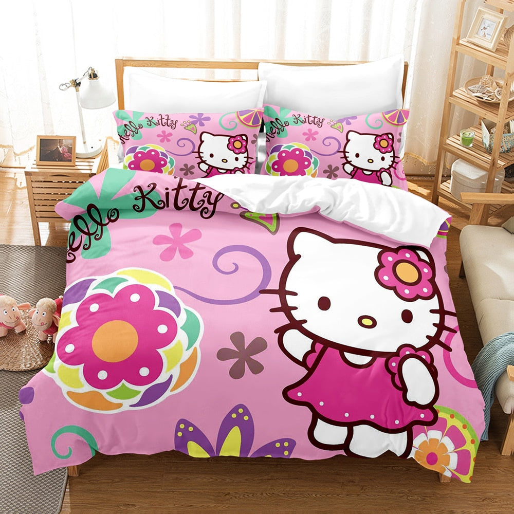 Dekbedovertrek Roze Hello Kitty Bloemen