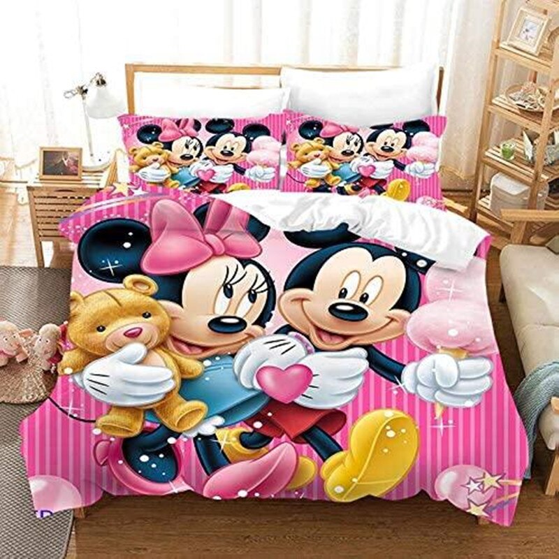 Mickey En Minnie Hand In Hand Roze Dekbedovertrek