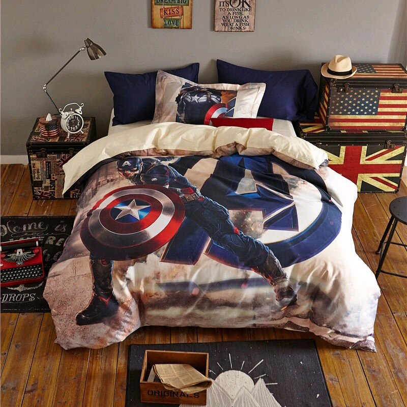 Dekbedovertrek Wit En Blauw Captain America 100% Katoen