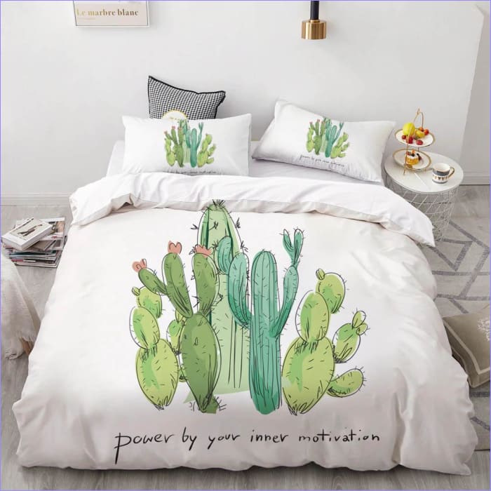 Wit Dekbedovertrek Met Cactuspatroon