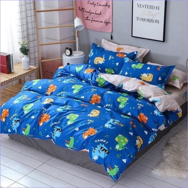 Blauw Dekbedovertrek Veelkleurige Dinosaurussen