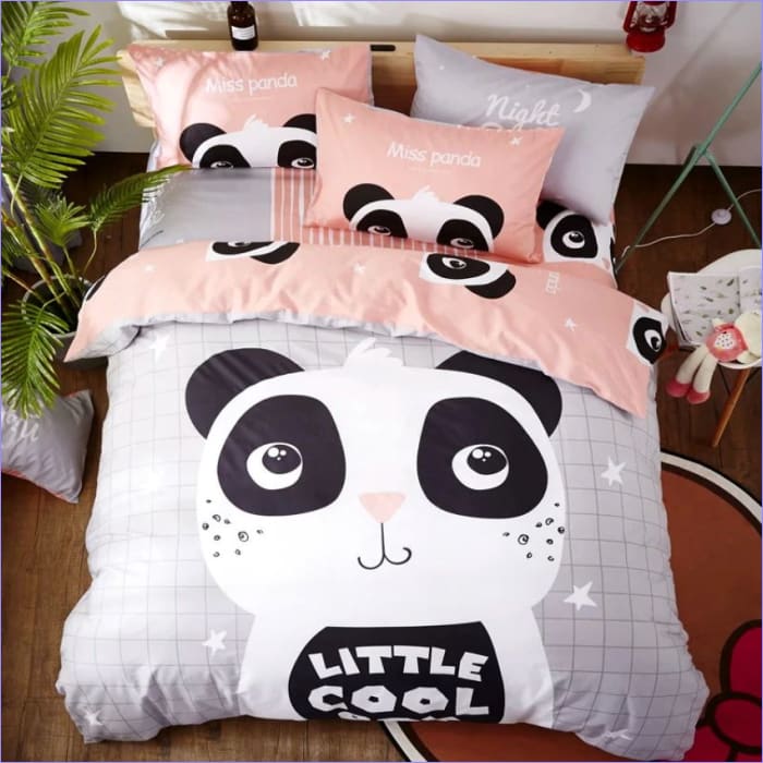 Grijs En Roze Panda Little Cool Dekbedovertrek