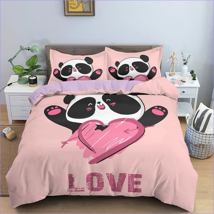 Roze Panda Love Dekbedovertrek