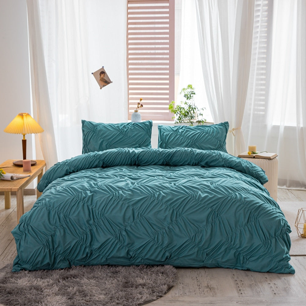 Turquoise Effen Dekbedovertrek Met Geknepen Plooien