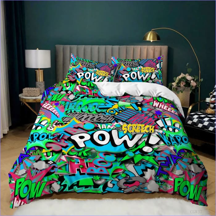 Groen Graffiti Pow Dekbedovertrek