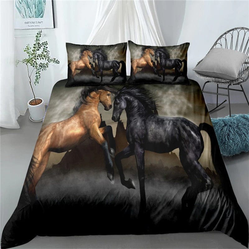 Zwart En Bruin Paardenbed Set 1 Persoon